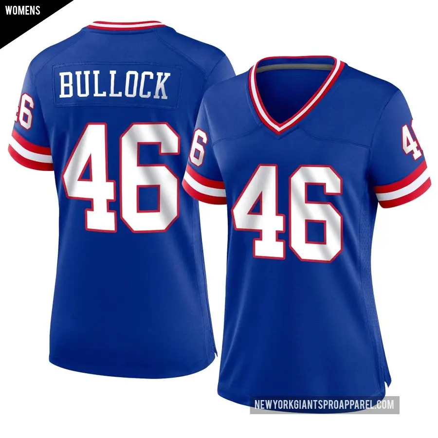 Women's New York Giants ＃46 Randy Bullock Royal Game Classic Jersey