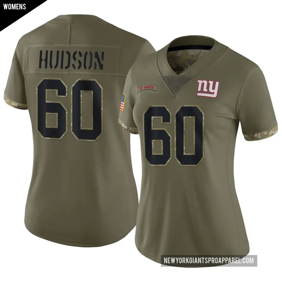 Women's New York Giants ＃60 Bryan Hudson Olive Limited 2022 Salute To Service Jersey