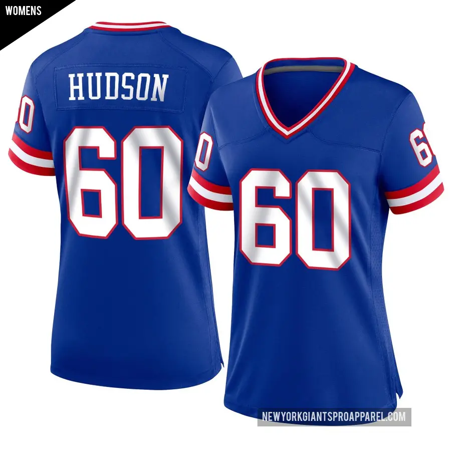 Women's New York Giants ＃60 Bryan Hudson Royal Game Classic Jersey