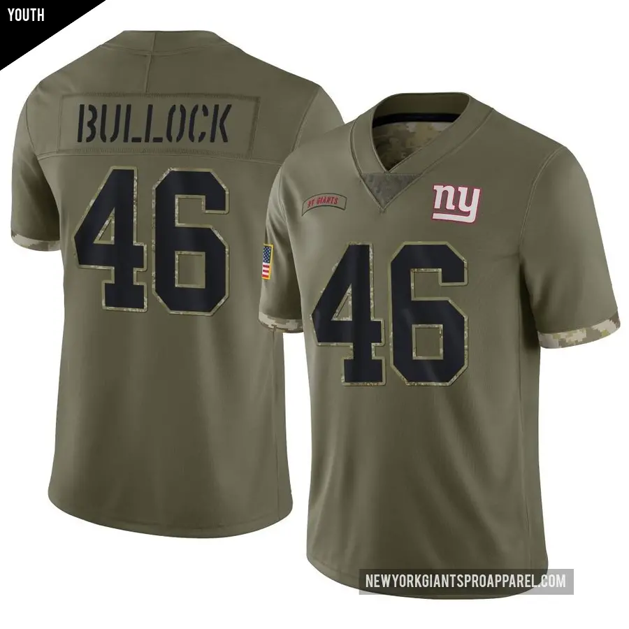 Youth New York Giants ＃46 Randy Bullock Olive Limited 2022 Salute To Service Jersey