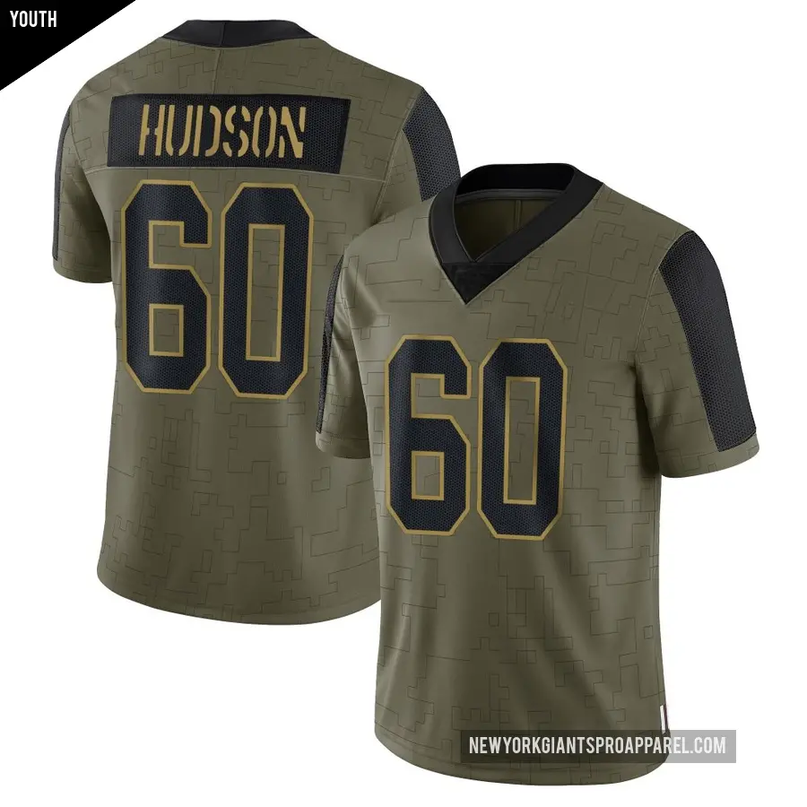 Youth New York Giants ＃60 Bryan Hudson Olive Limited 2021 Salute To Service Jersey