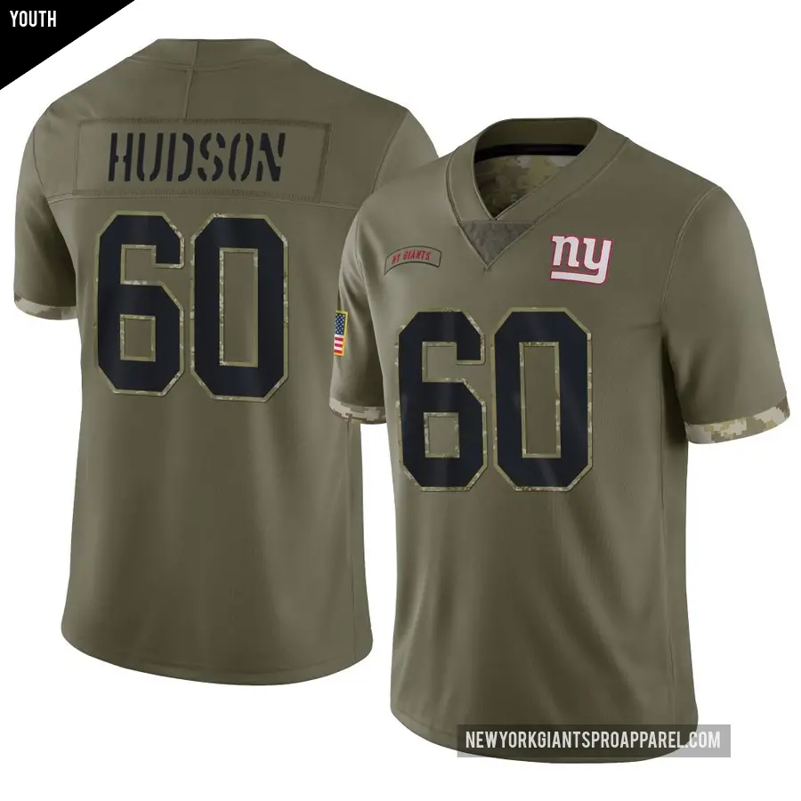 Youth New York Giants ＃60 Bryan Hudson Olive Limited 2022 Salute To Service Jersey